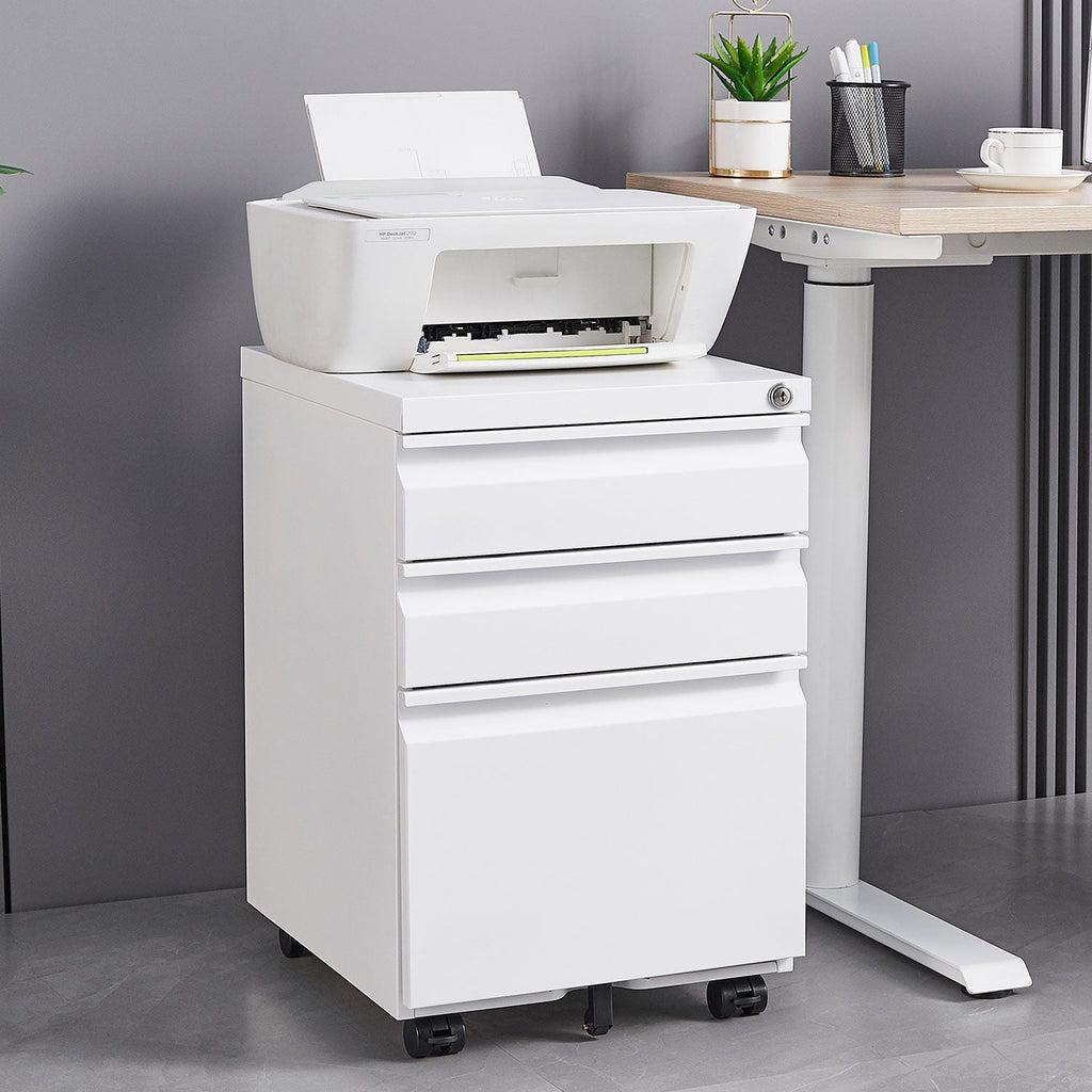 Contemporary 3 Drawer Mobile Filing Cabinet With Lock, Metal Office Storage For Legal / Letter Size by Unique Piece Furniture