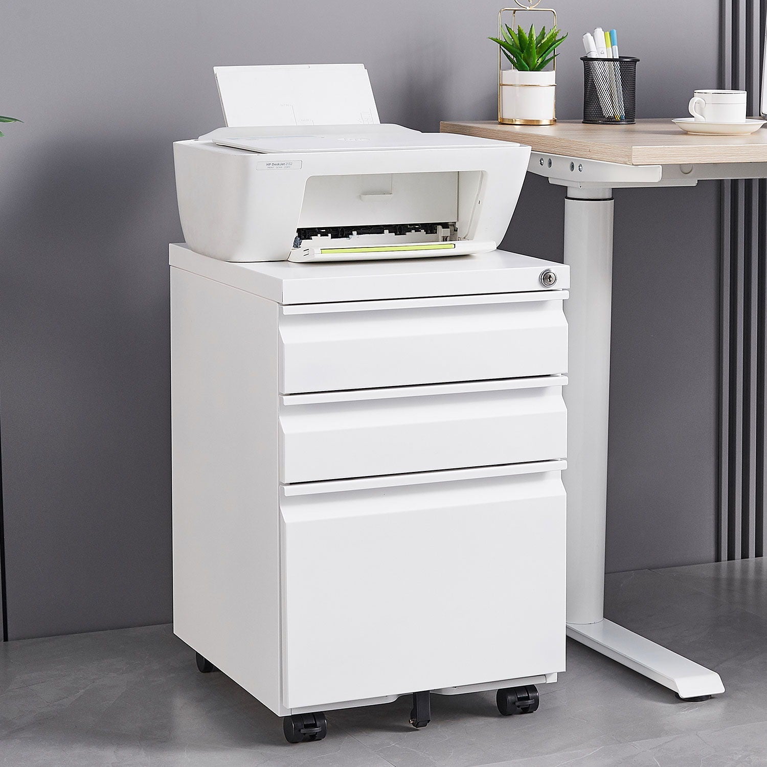 Contemporary 3 Drawer Mobile Filing Cabinet With Lock, Metal Office Storage For Legal / Letter Size by Unique Piece Furniture