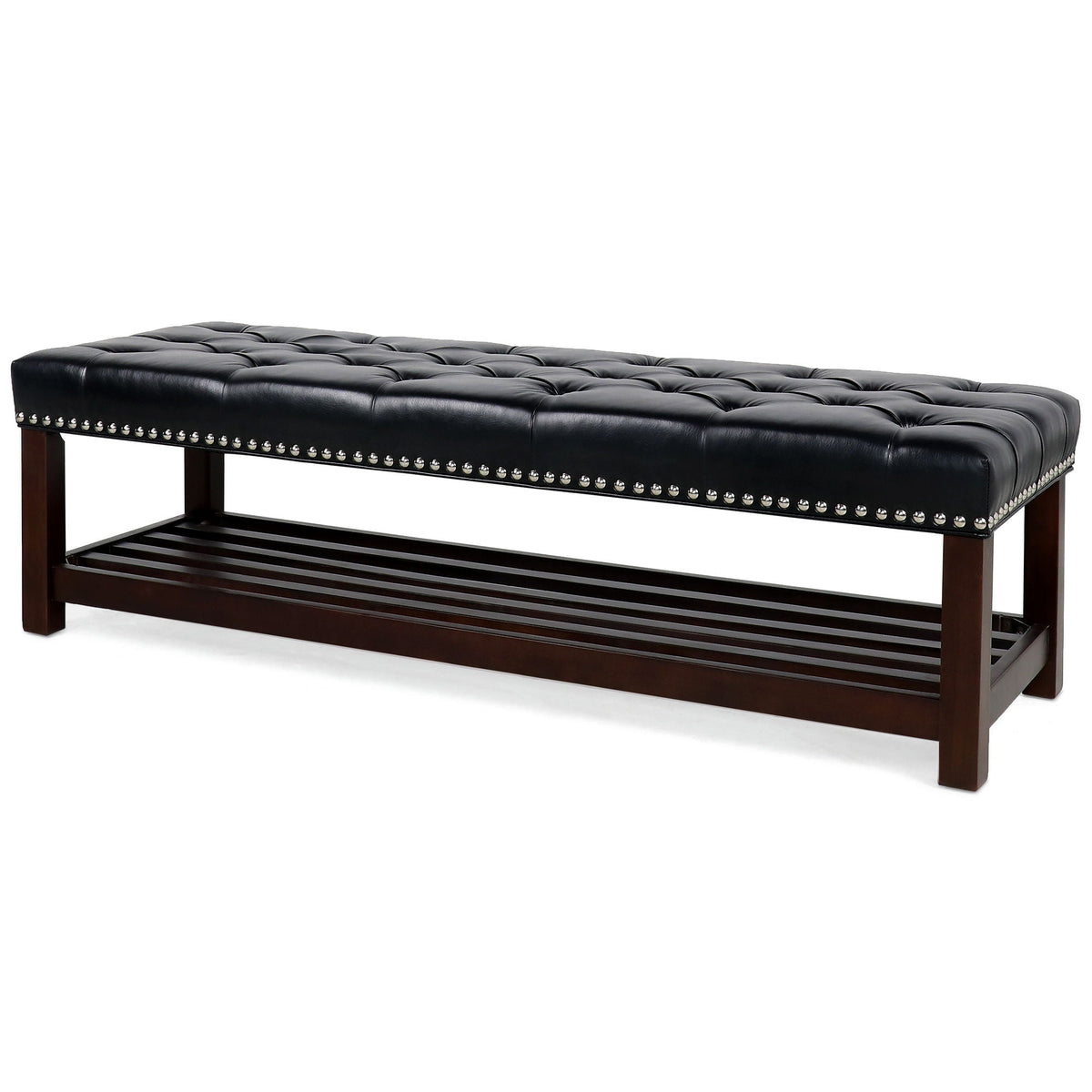 Bedroom End Of Bed Bench Tufted Upholstered End Of Bed Bench End Of Bed Entrance Shoe Bench With Nailhead Trim And Shelf Bedroom Upholstered Bench Living Room Shoe Rack Footstool by Unique Piece Furniture