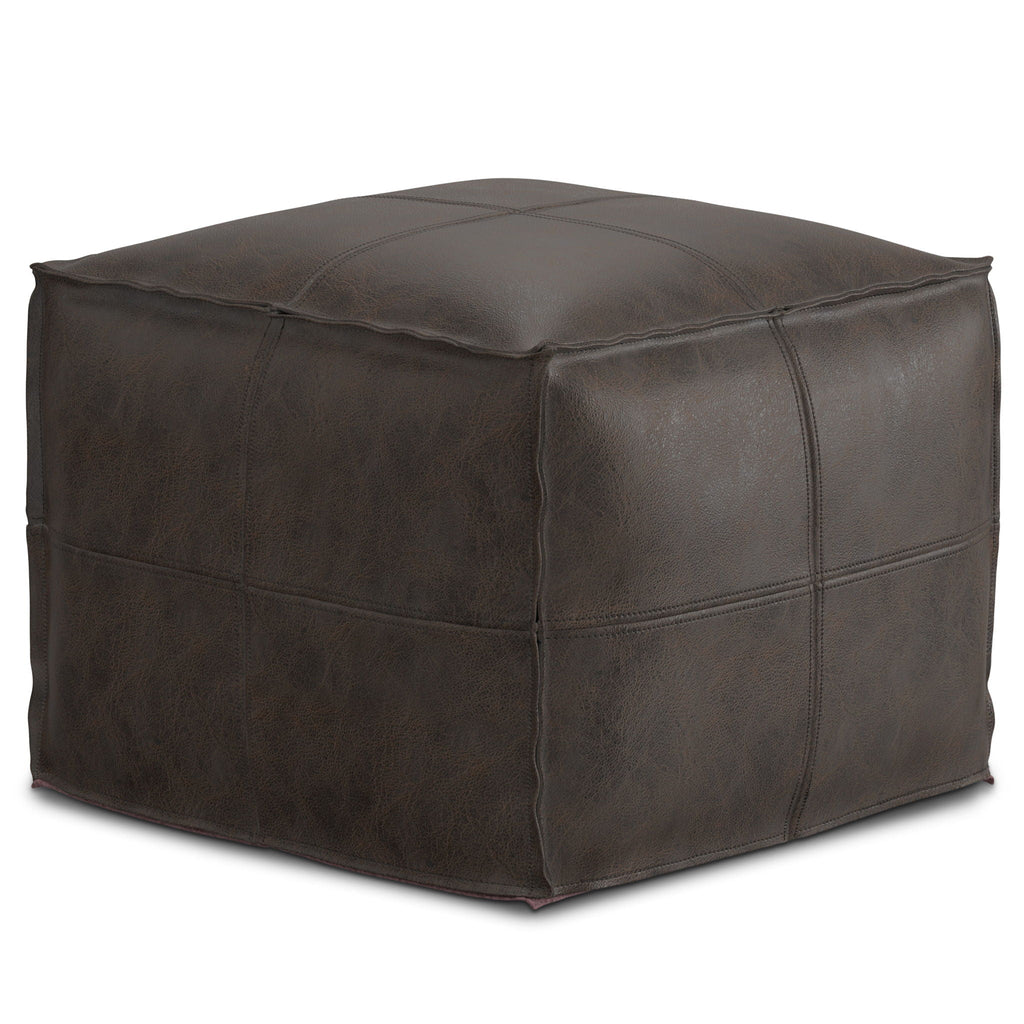 Sheffield - Square Pouf - Distressed Dark Brown by Unique Piece Furniture