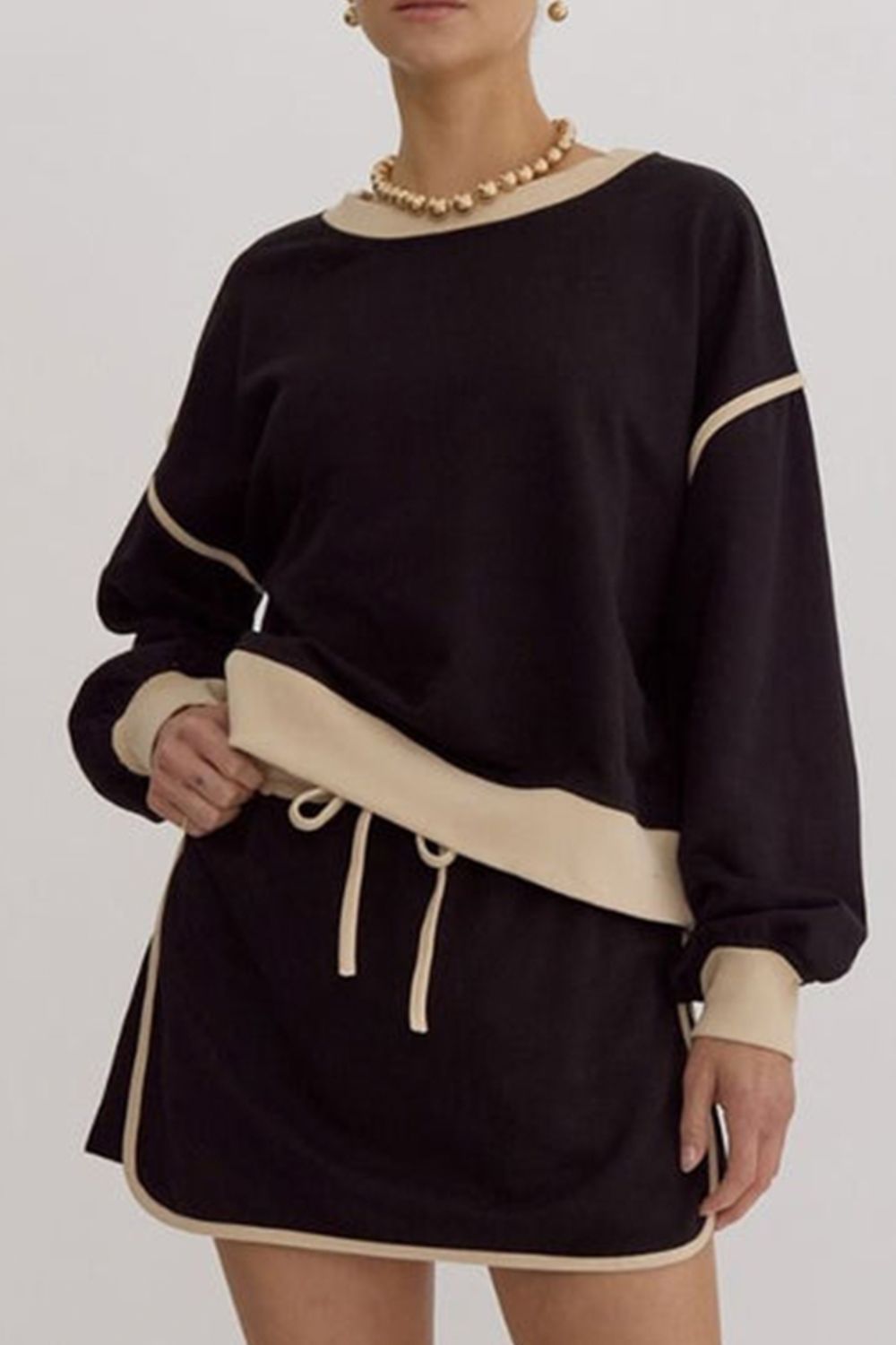 Contrast Trim Round Neck Top and Skort Set by Wild and Free Boutique