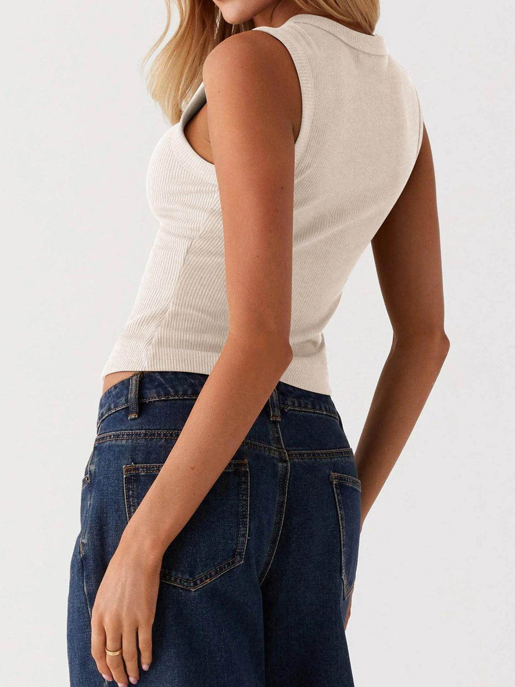 Lovelet Button Up Round Neck Tank for Stylish Comfort by Selvanelle