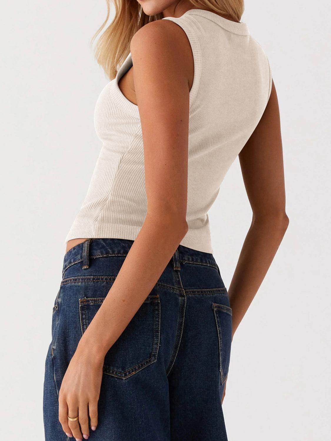 Lovelet Button Up Round Neck Tank for Stylish Comfort by Selvanelle