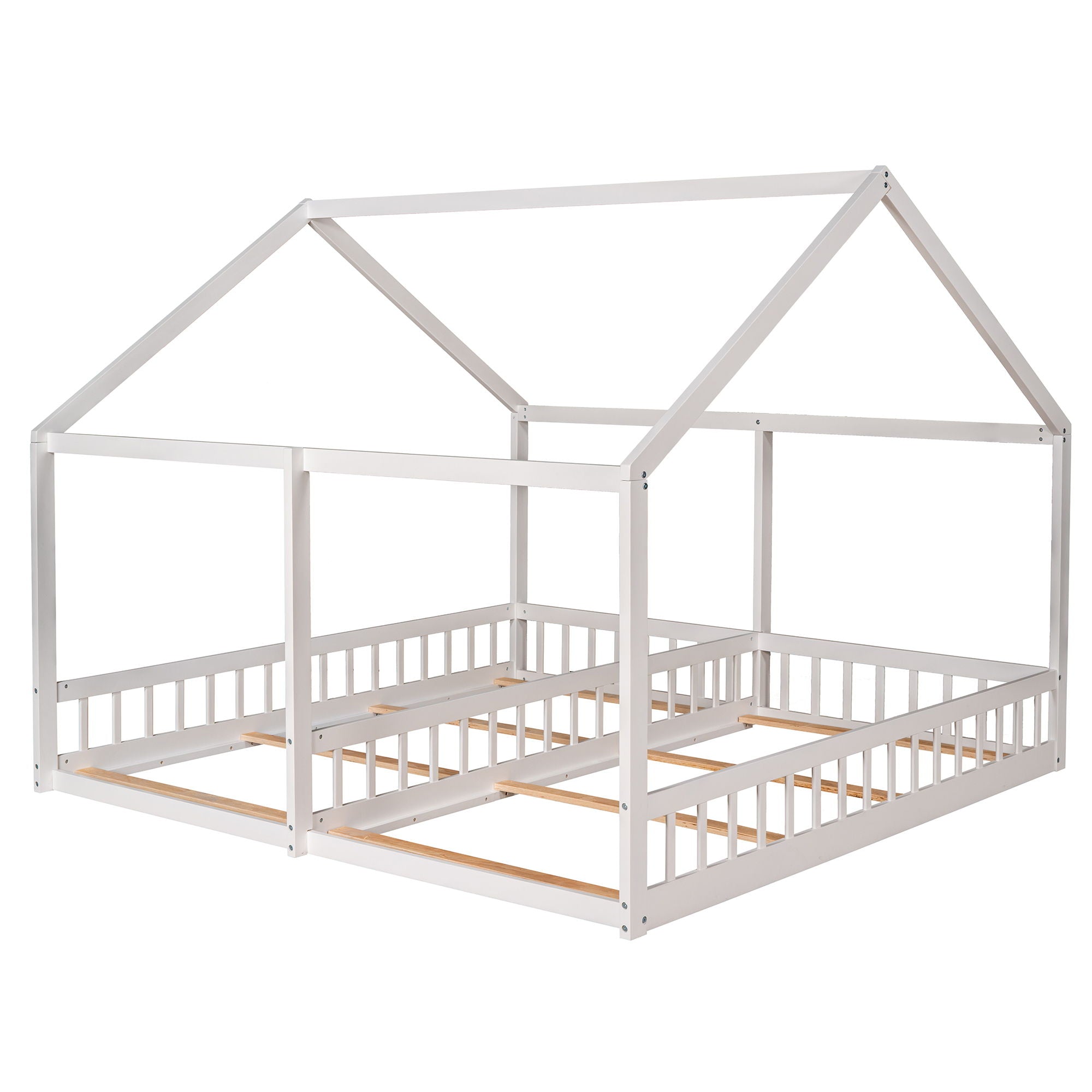 House Platform Beds, 2 Shared Beds, Metal Frame With Guardrails by Unique Piece Furniture