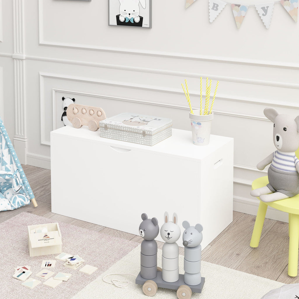 Toy Storage Organizer With Rolling Drawer, Chest With Wheels, Large Pull Out Bin For Nursery - White by Unique Piece Furniture