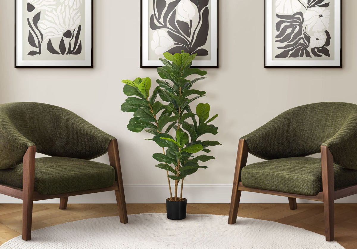 41" Tall, Artificial Plant, Fiddle Tree, Indoor, Faux, Fake, Floor, Greenery, Potted, Real Touch, Decorative - Green / Black by Unique Piece Furniture