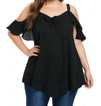 Plus Size V Neck Flare Sleeve Tunic Blouse for Women by Trendy Attic Store01