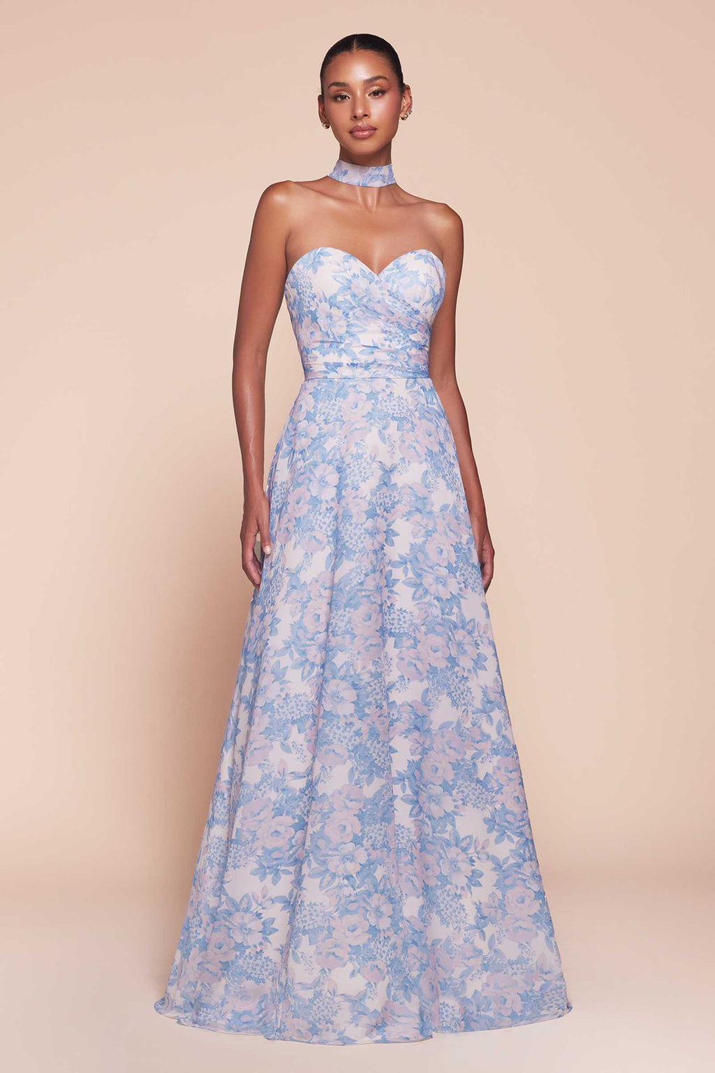Ladivine 7443 Dress Strapless A-Line Floral Satin Dress by DiscountDressShop