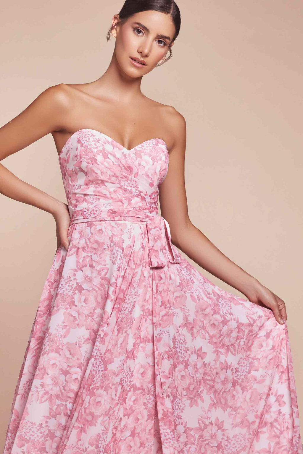 Ladivine 7443 Dress Strapless A-Line Floral Satin Dress by DiscountDressShop