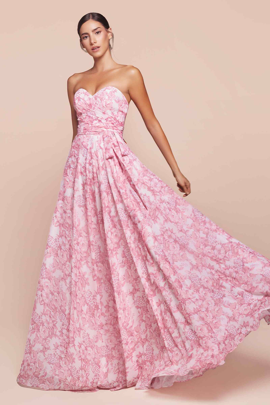 Ladivine 7443 Dress Strapless A-Line Floral Satin Dress by DiscountDressShop