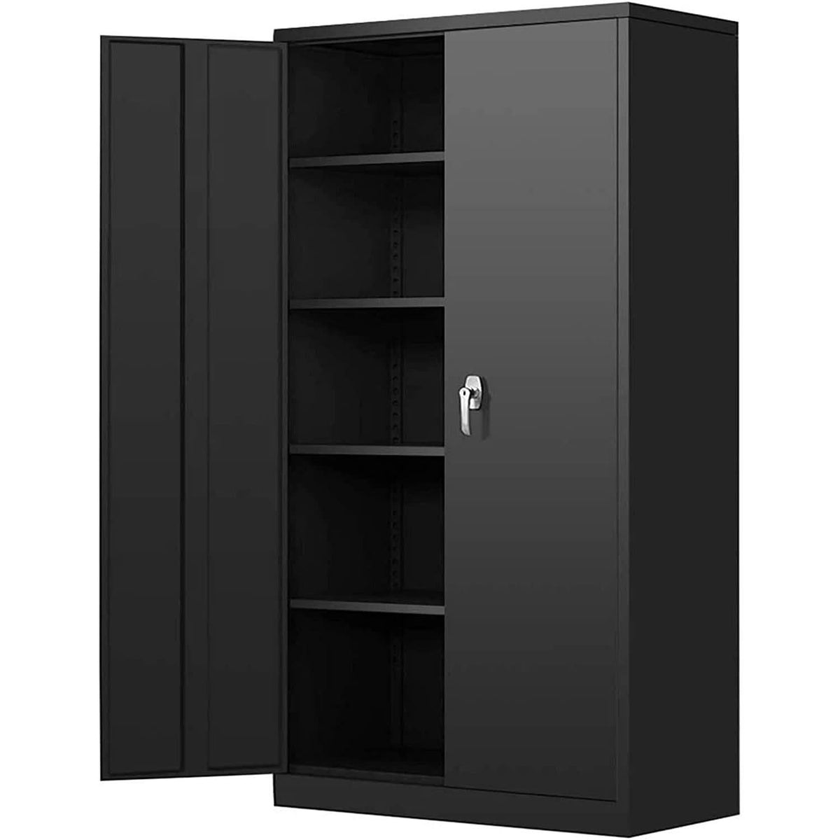 Black Metal Storage Cabinet With Lockable Shelves Heavy Duty by ShipItFurniture
