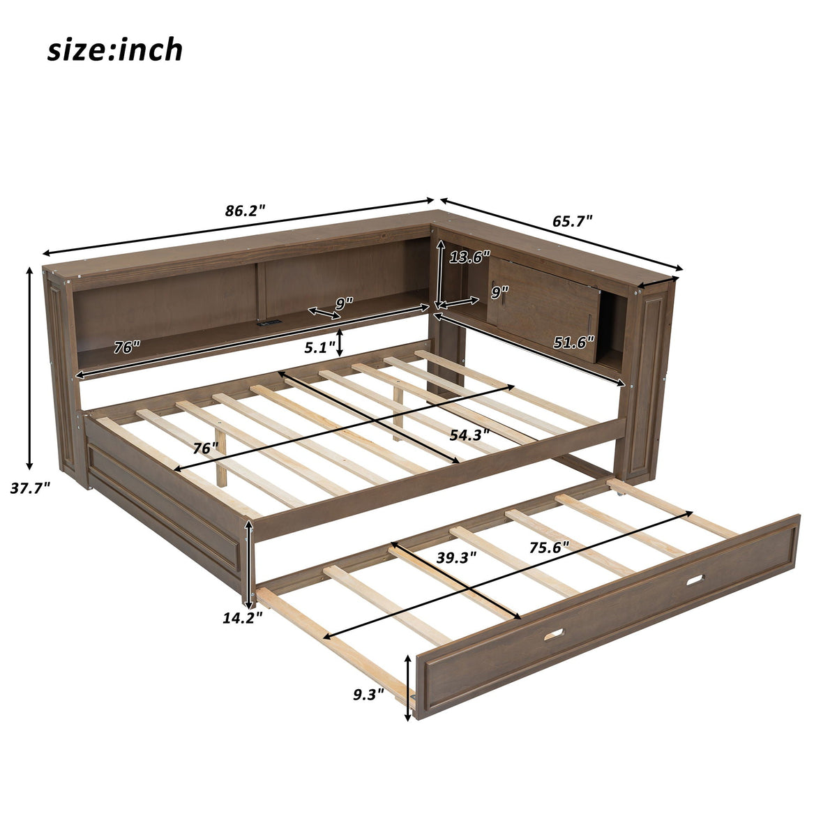 Daybed With Storage Shelves, LED, USB, And Trundle by Unique Piece Furniture