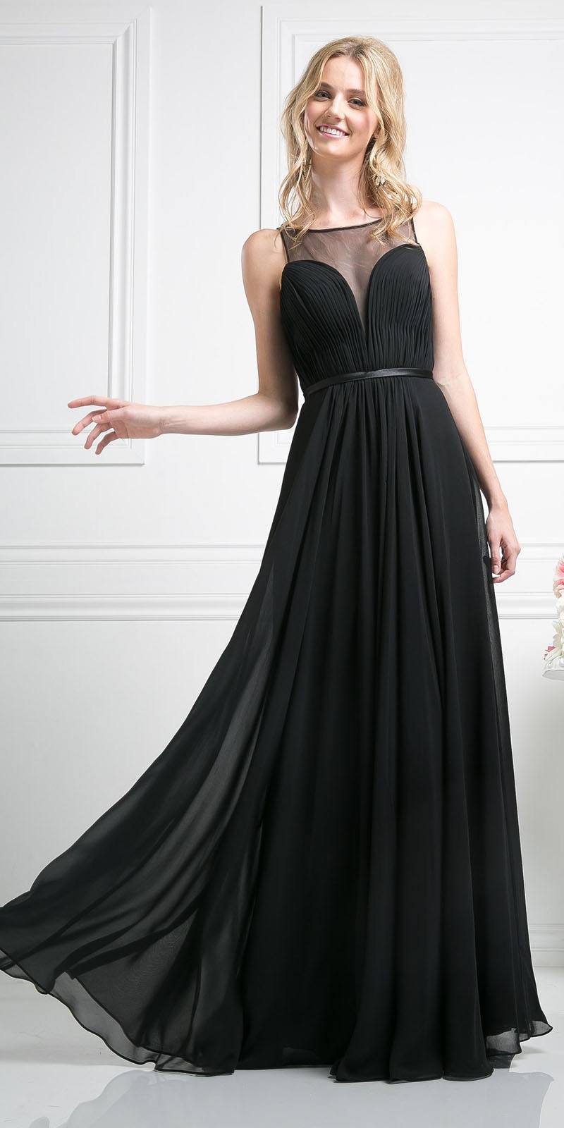 Cinderella Divine 7458 Illusion Sweetheart Long Chiffon Dress by DiscountDressShop