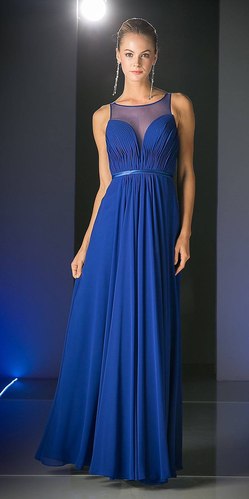 Cinderella Divine 7458 Illusion Sweetheart Long Chiffon Dress by DiscountDressShop