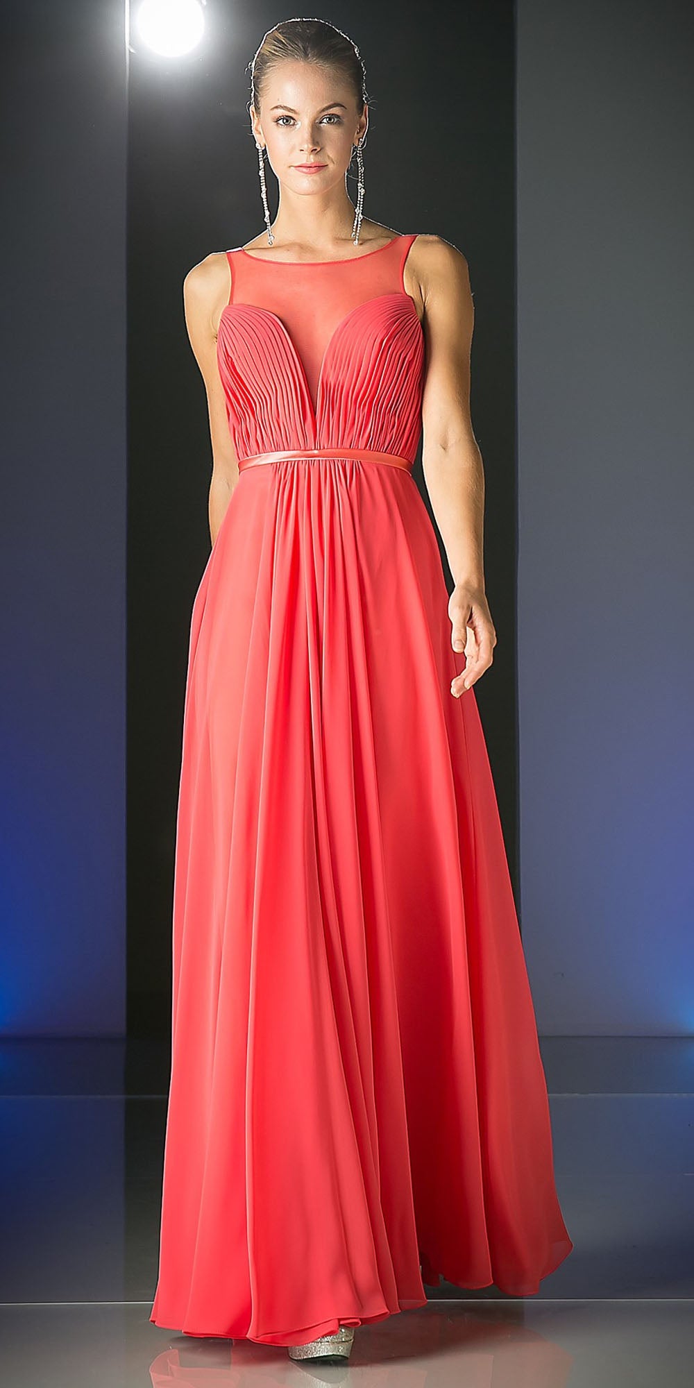Cinderella Divine 7458 Illusion Sweetheart Long Chiffon Dress by DiscountDressShop