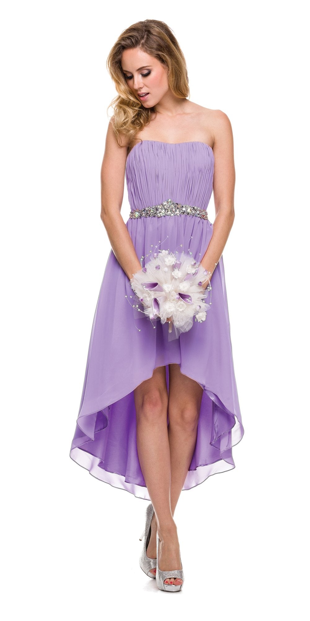 Juliet 747 Asymmetrical Strapless Ruched Bodice Dress by DiscountDressShop