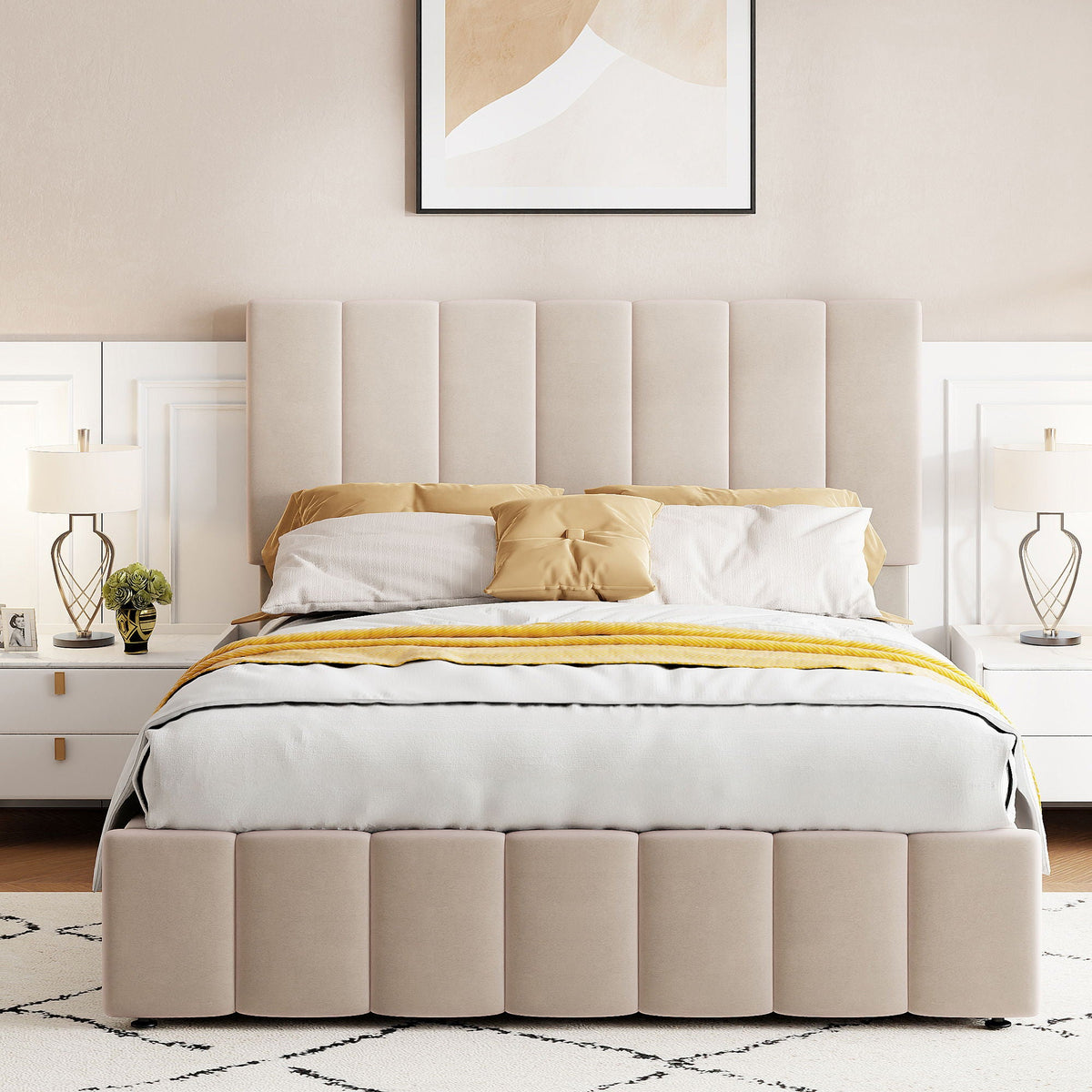 Elegant Upholstered Platform Bed With Hydraulic Storage System by Unique Piece Furniture