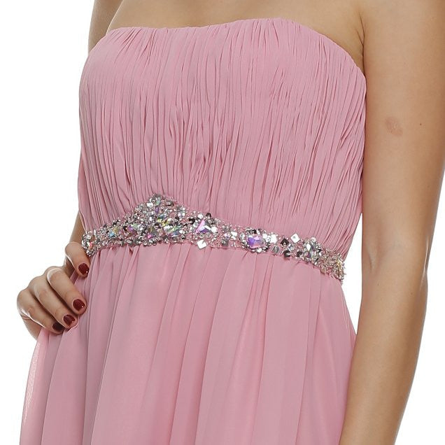 Juliet 747 Asymmetrical Strapless Ruched Bodice Dress by DiscountDressShop