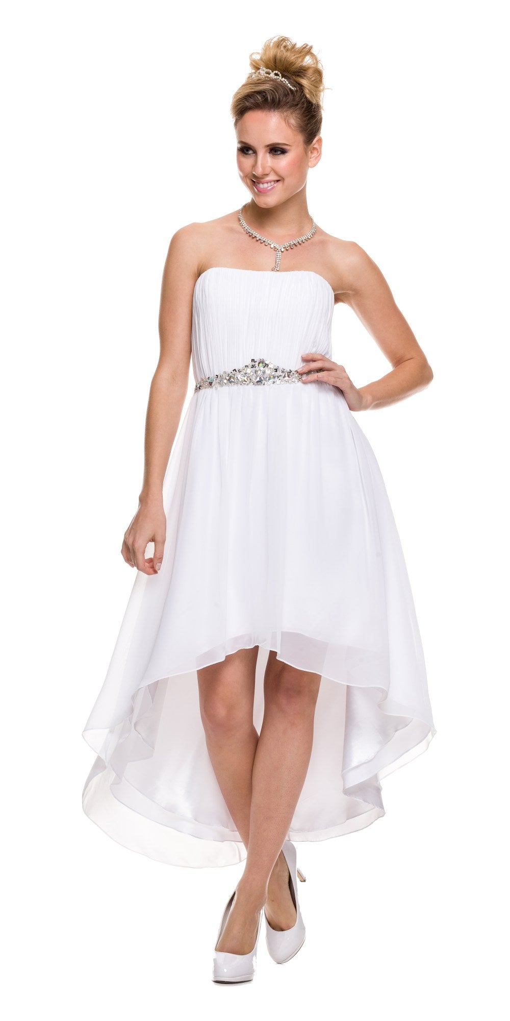 Juliet 747 Asymmetrical Strapless Ruched Bodice Dress by DiscountDressShop
