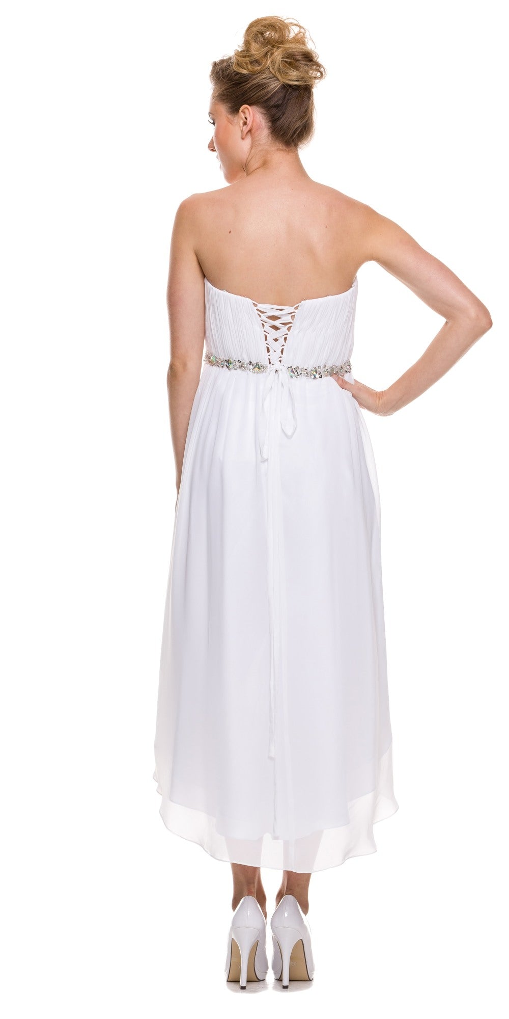 Juliet 747 Asymmetrical Strapless Ruched Bodice Dress by DiscountDressShop