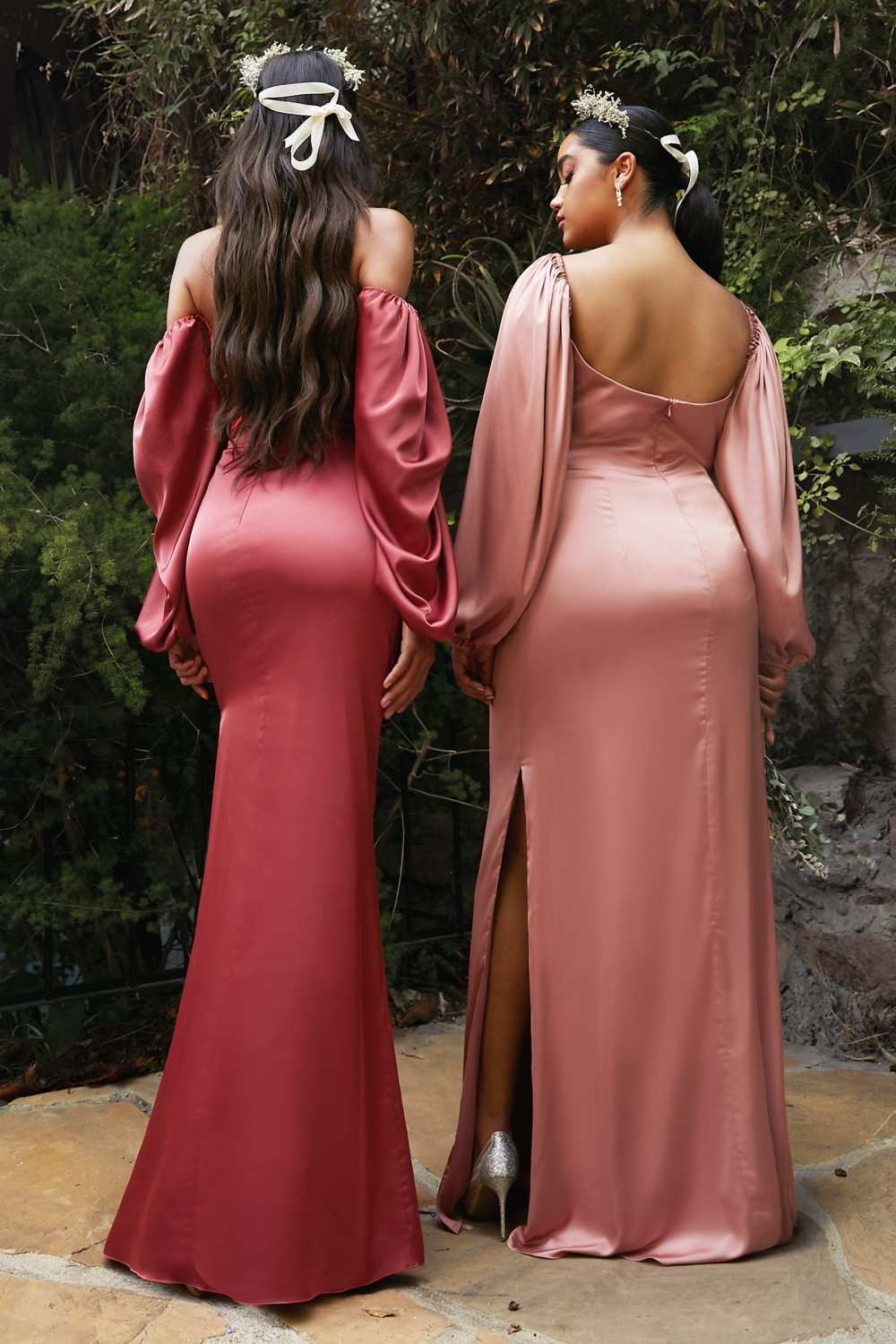 Cinderella Divine 7482 Long Sleeve Off the Shoulder Soft Satin Fitted Dress by DiscountDressShop