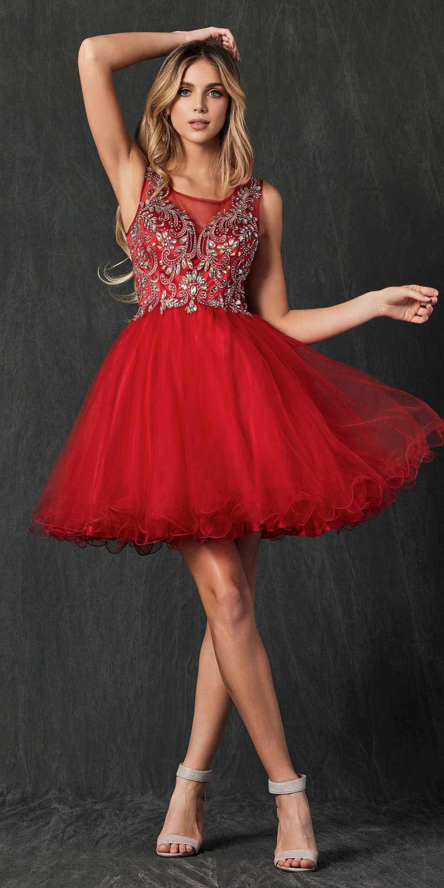 Juliet 749 Poofy A Line Short Dress Tulle Embroidery by DiscountDressShop