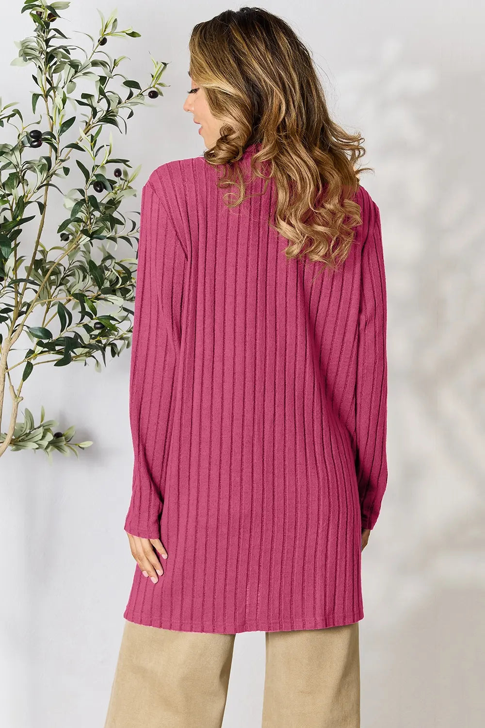Basic Bae Full Size Ribbed Open Front Cardigan with Pockets by Wild and Free Boutique