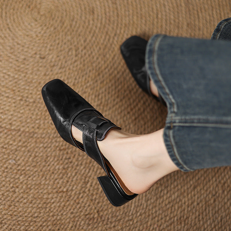 Retro Closed Toe Half Slippers | Women’s Low Heel Summer Sandals by FitiqueFit