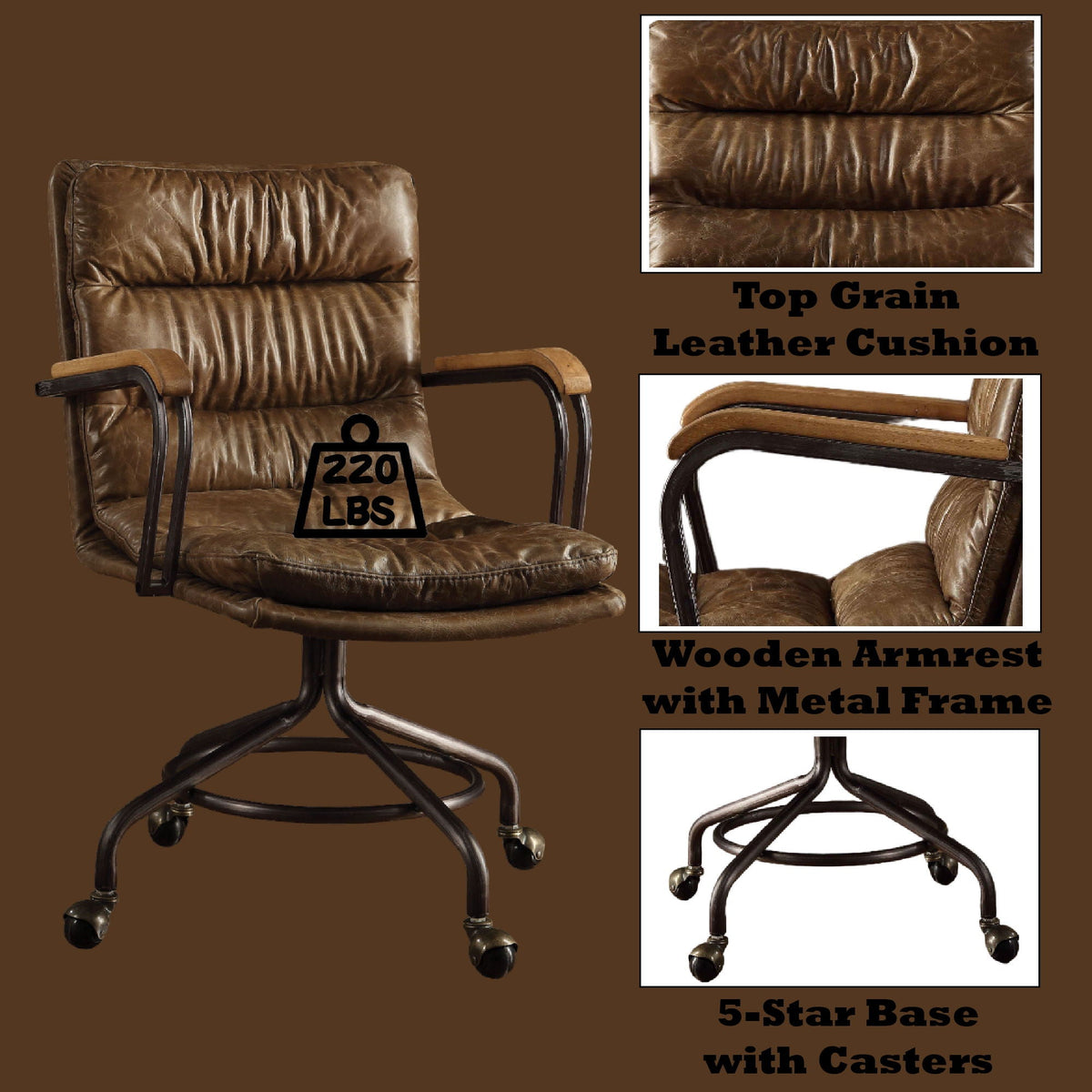 Harith - Vintage Top Grain Leather Office Chair - Brown by Unique Piece Furniture