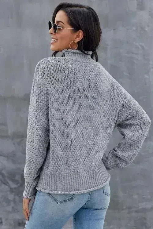 New Gray Chunky Batwing Long Sleeve Turtleneck Sweater by Femstylo