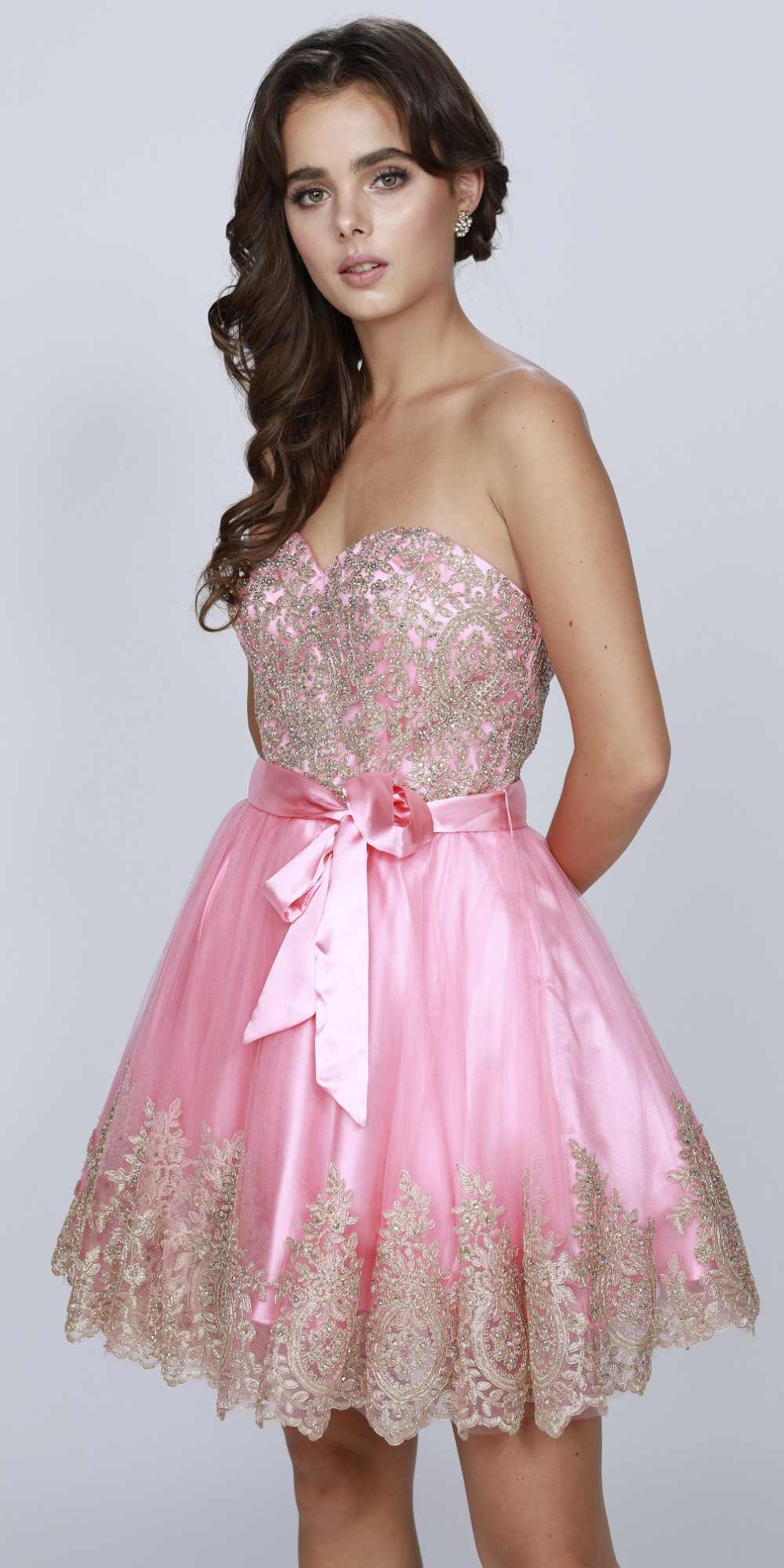 Juliet 759 Short Sweetheart Neckline Strapless Dress with Bow by DiscountDressShop
