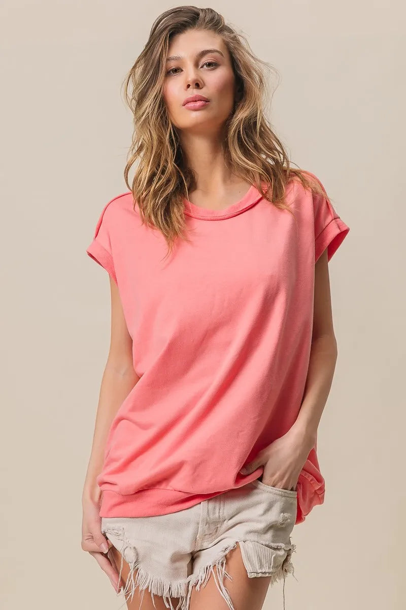 BiBi French Terry Drop Shoulder Basic Top by Simply Love