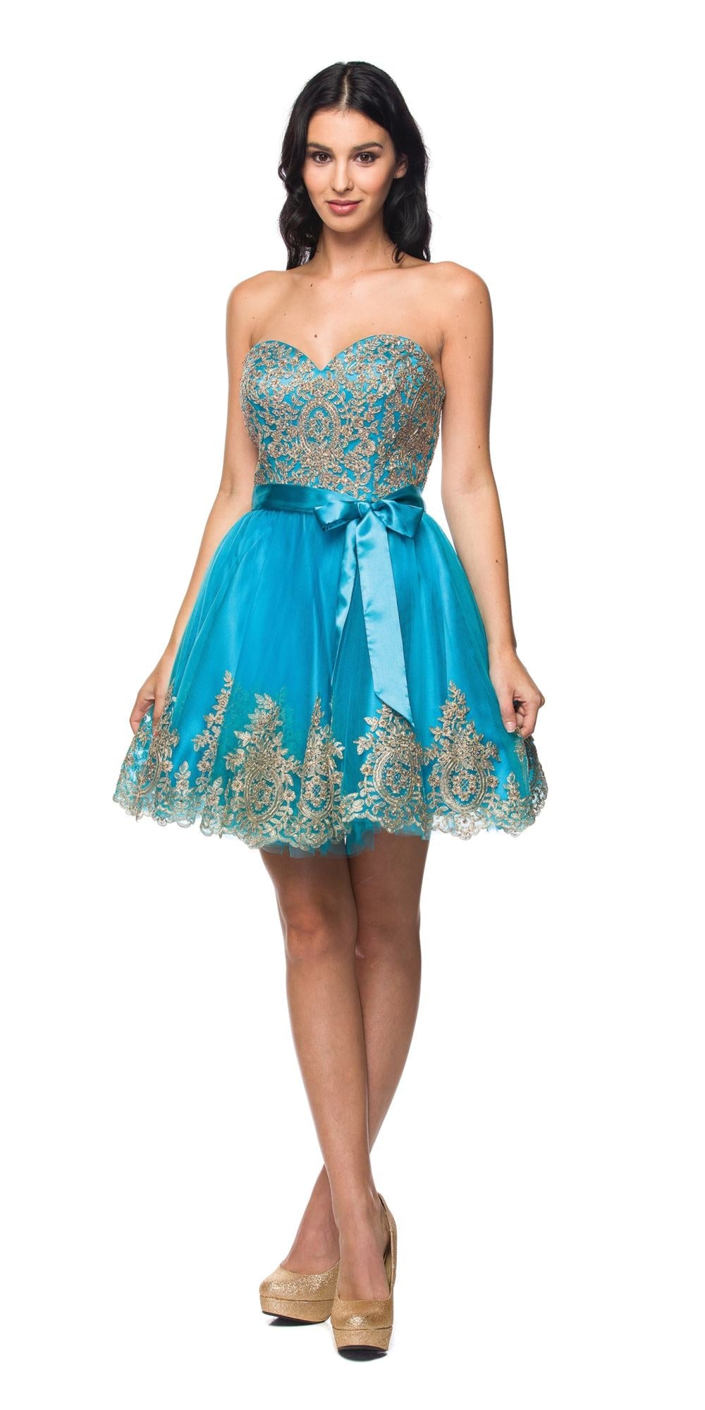 Juliet 759 Short Sweetheart Neckline Strapless Dress with Bow by DiscountDressShop