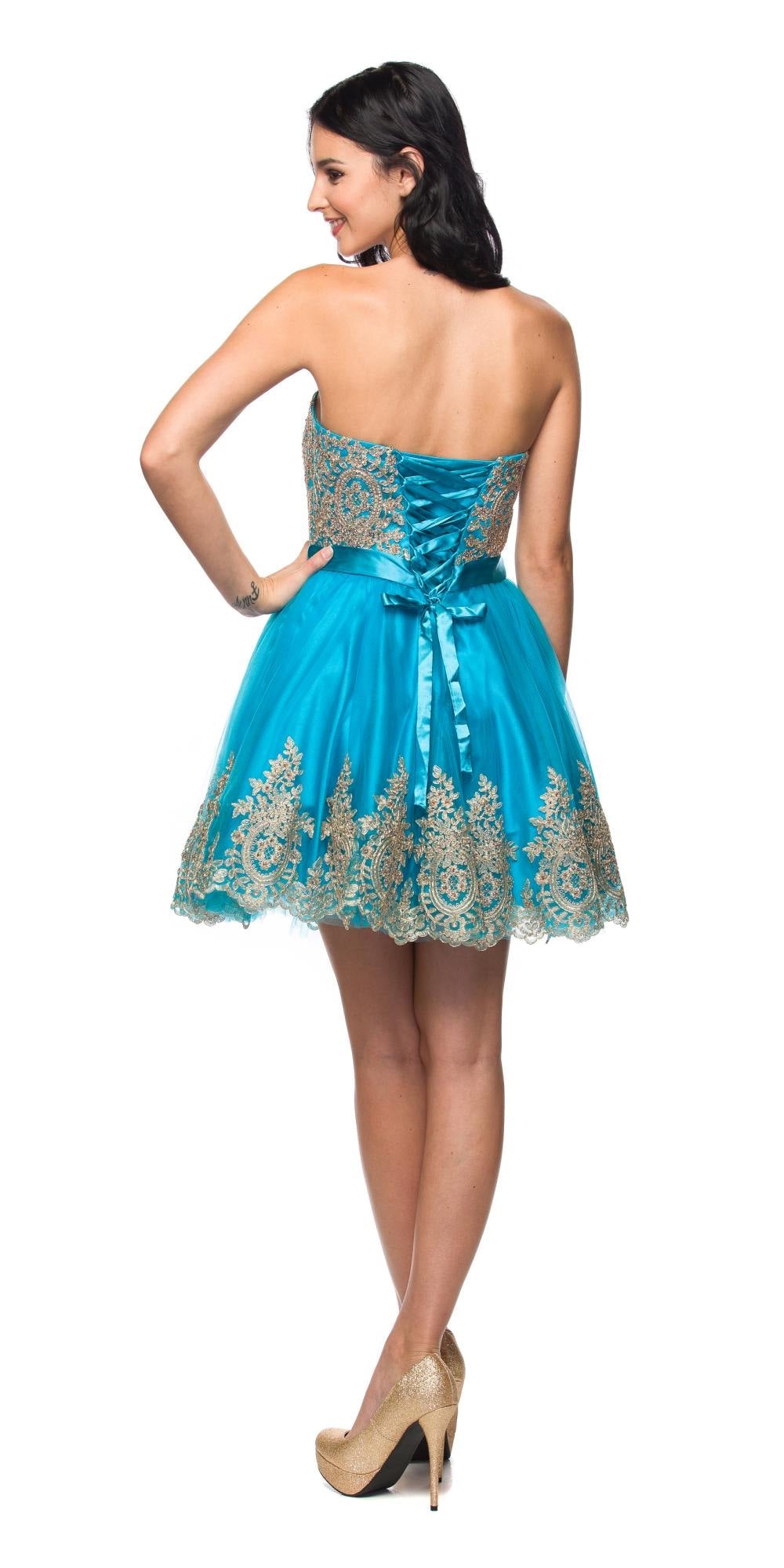 Juliet 759 Short Sweetheart Neckline Strapless Dress with Bow by DiscountDressShop