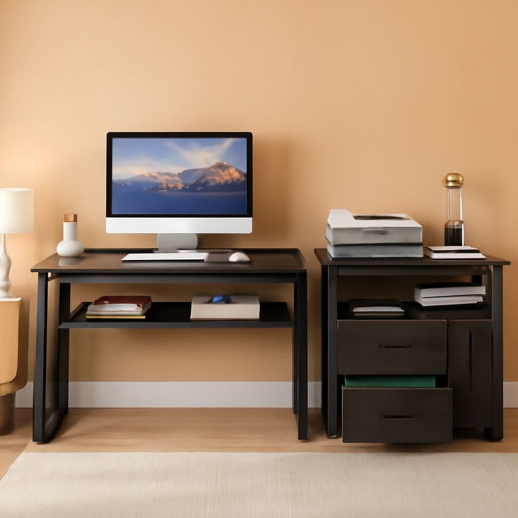 Gray L-Shaped Desk 55 Inch With Storage Cabinet For Office by ShipItFurniture