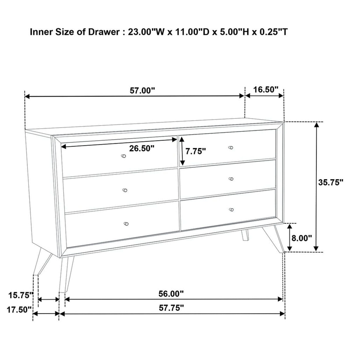 1 Piece Dresser With Angled Legs, Wave Texture And Round Knobs - White by Unique Piece Furniture