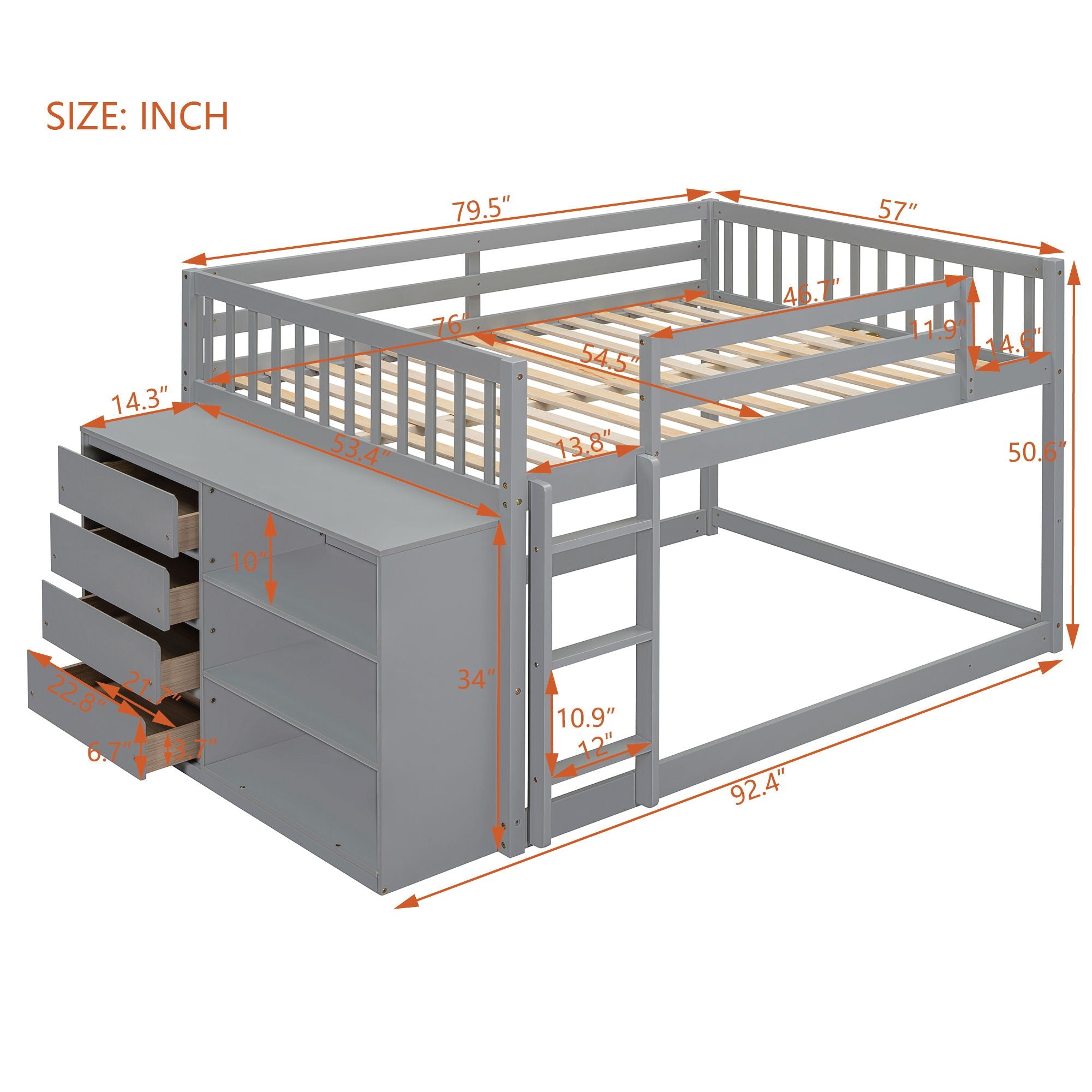 Bunk Bed With 4 Drawers And 3 Shelves by Unique Piece Furniture