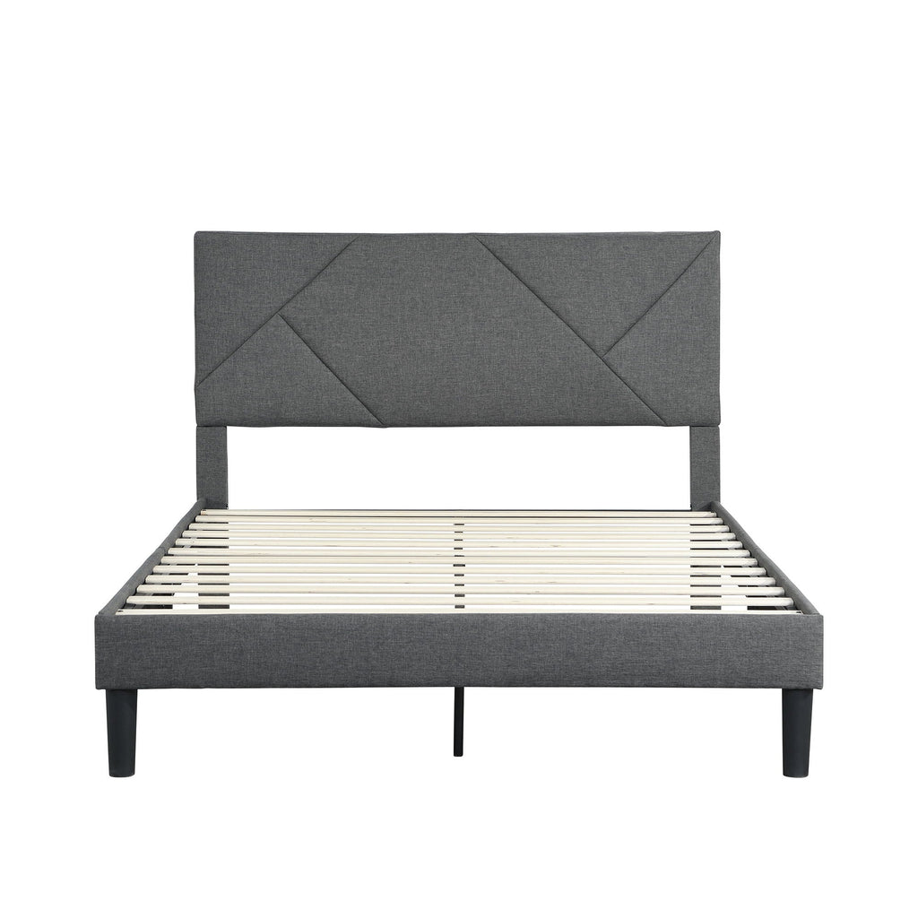 Upholstered Platform Bed Frame With Headboard, Wood Slat Support by Unique Piece Furniture