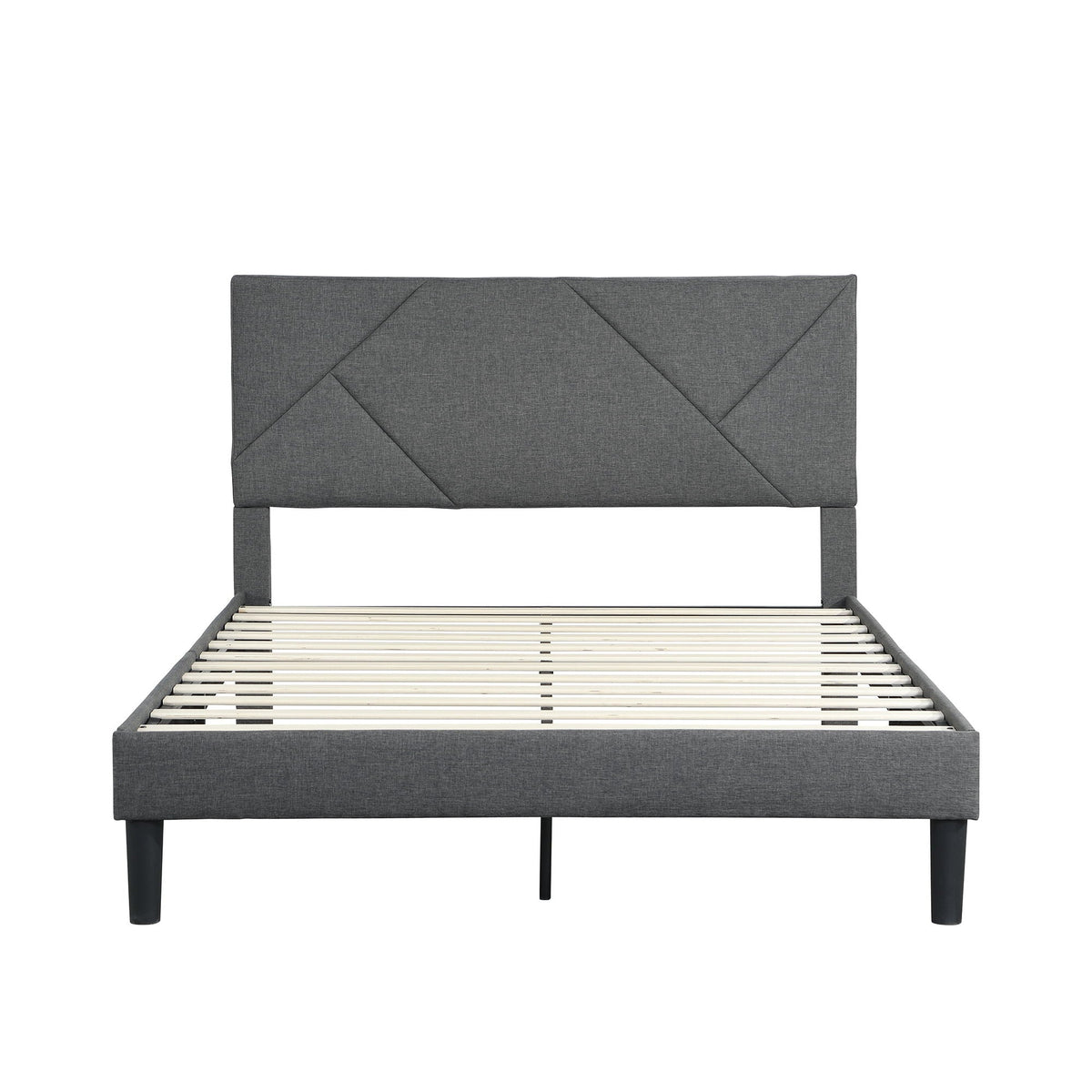 Upholstered Platform Bed Frame With Headboard, Wood Slat Support by Unique Piece Furniture
