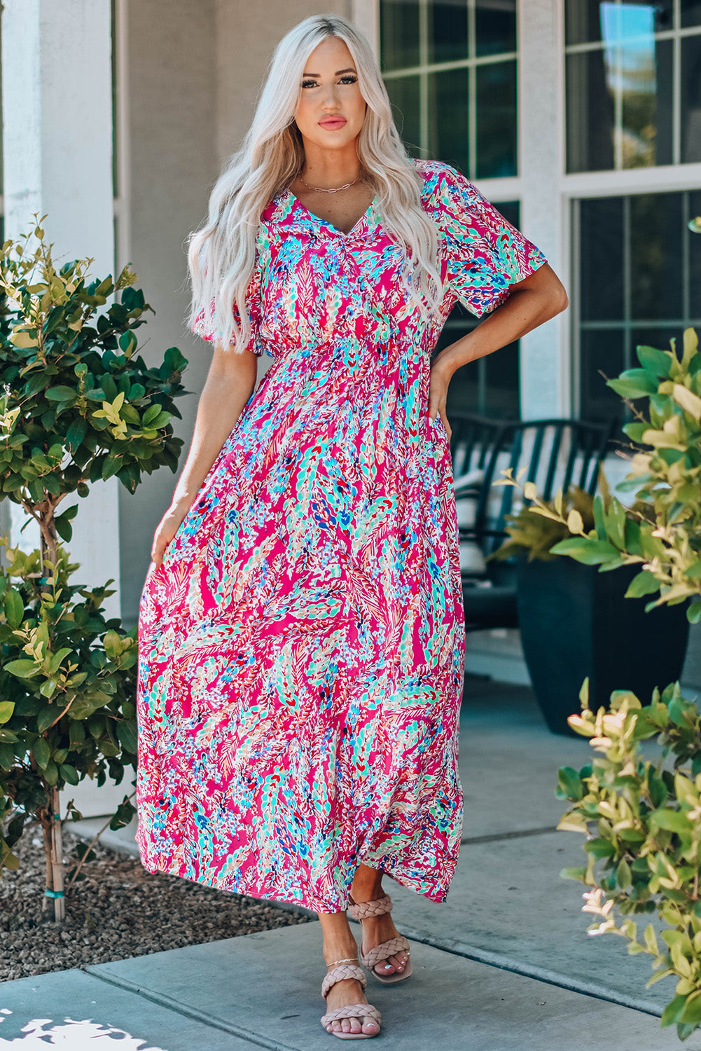 Green Wrap V Neck Floral Maxi Dress by Wild and Free Boutique