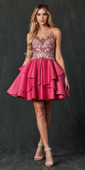 Juliet 760 Embellished Bodice Layered Skirt Short Dress by DiscountDressShop