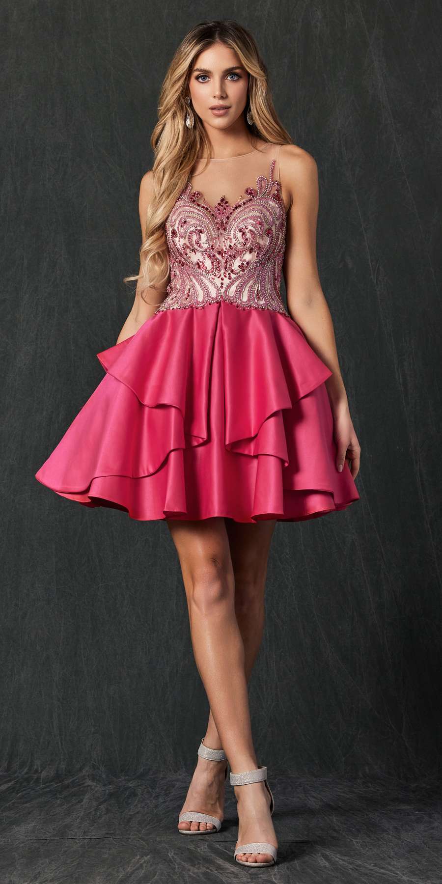 Juliet 760 Embellished Bodice Layered Skirt Short Dress by DiscountDressShop