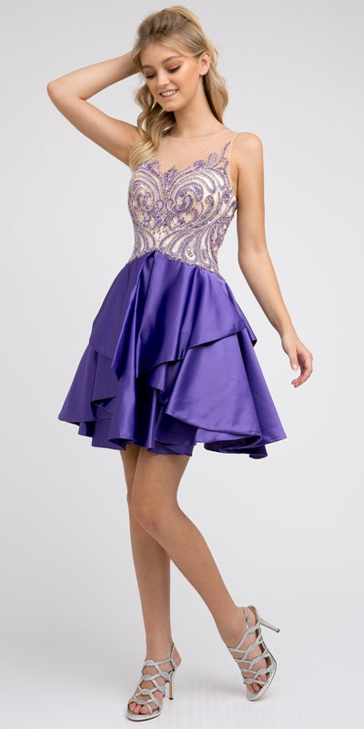 Juliet 760 Embellished Bodice Layered Skirt Short Dress by DiscountDressShop