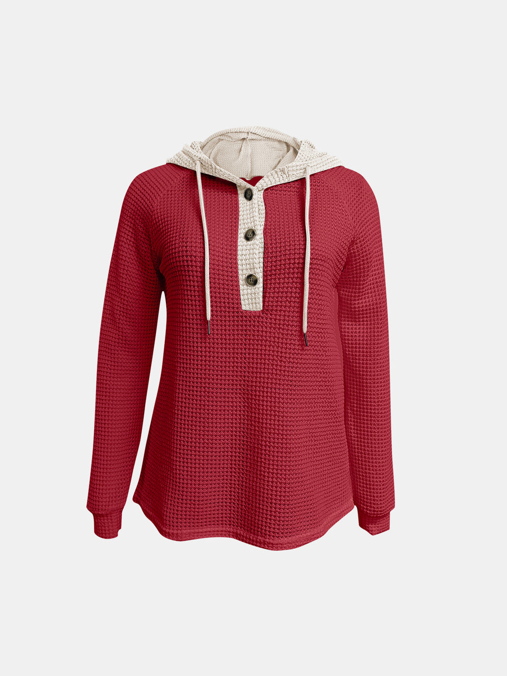 Full Size Waffle-Knit Contrast Long Sleeve Hoodie by Wild and Free Boutique