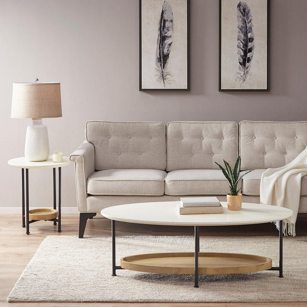 Oval Coffee Table - White / Natural by Unique Piece Furniture