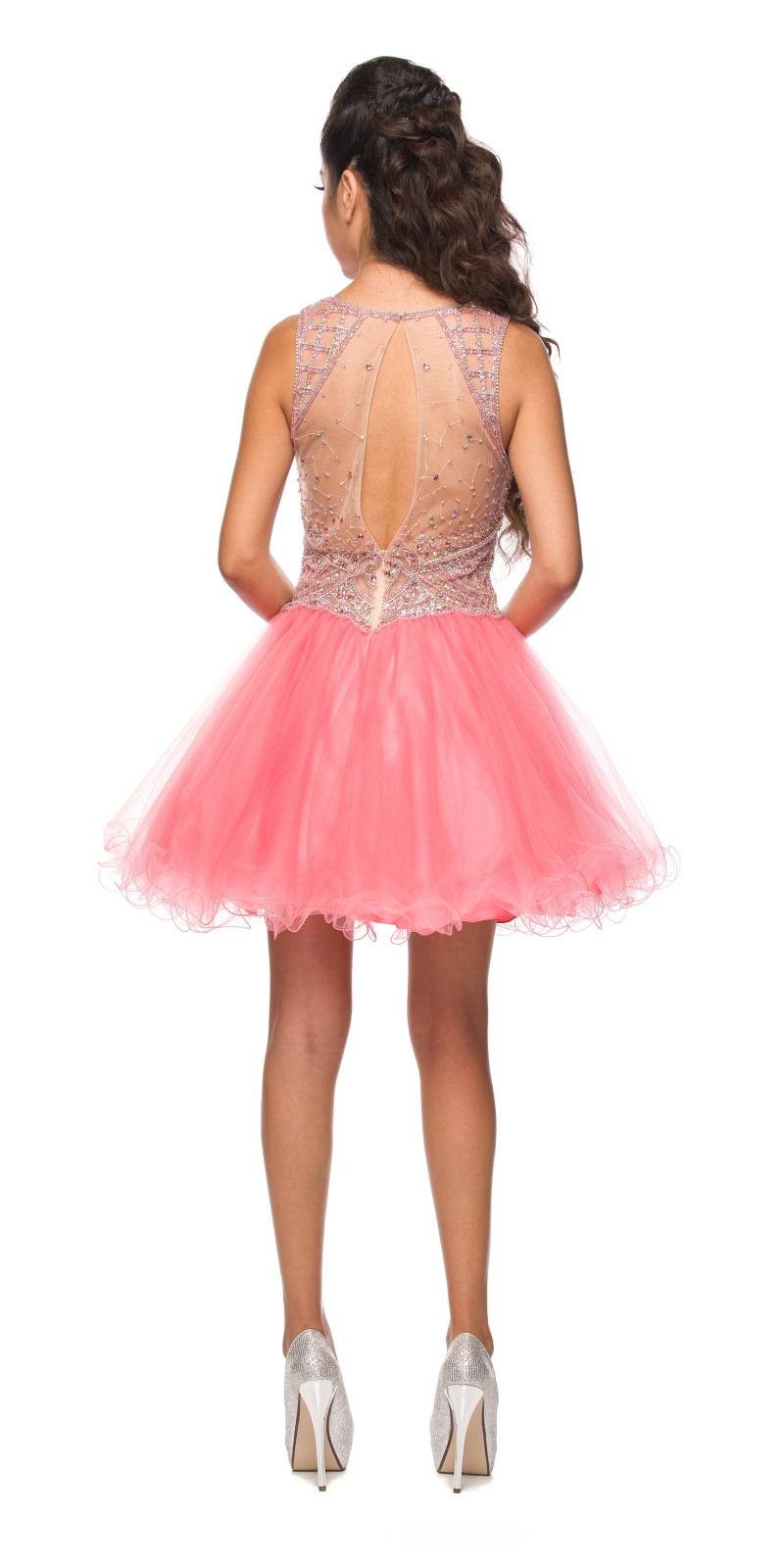 Juliet 761 Short Prom Dress Embellished Bodice with Keyhole by DiscountDressShop
