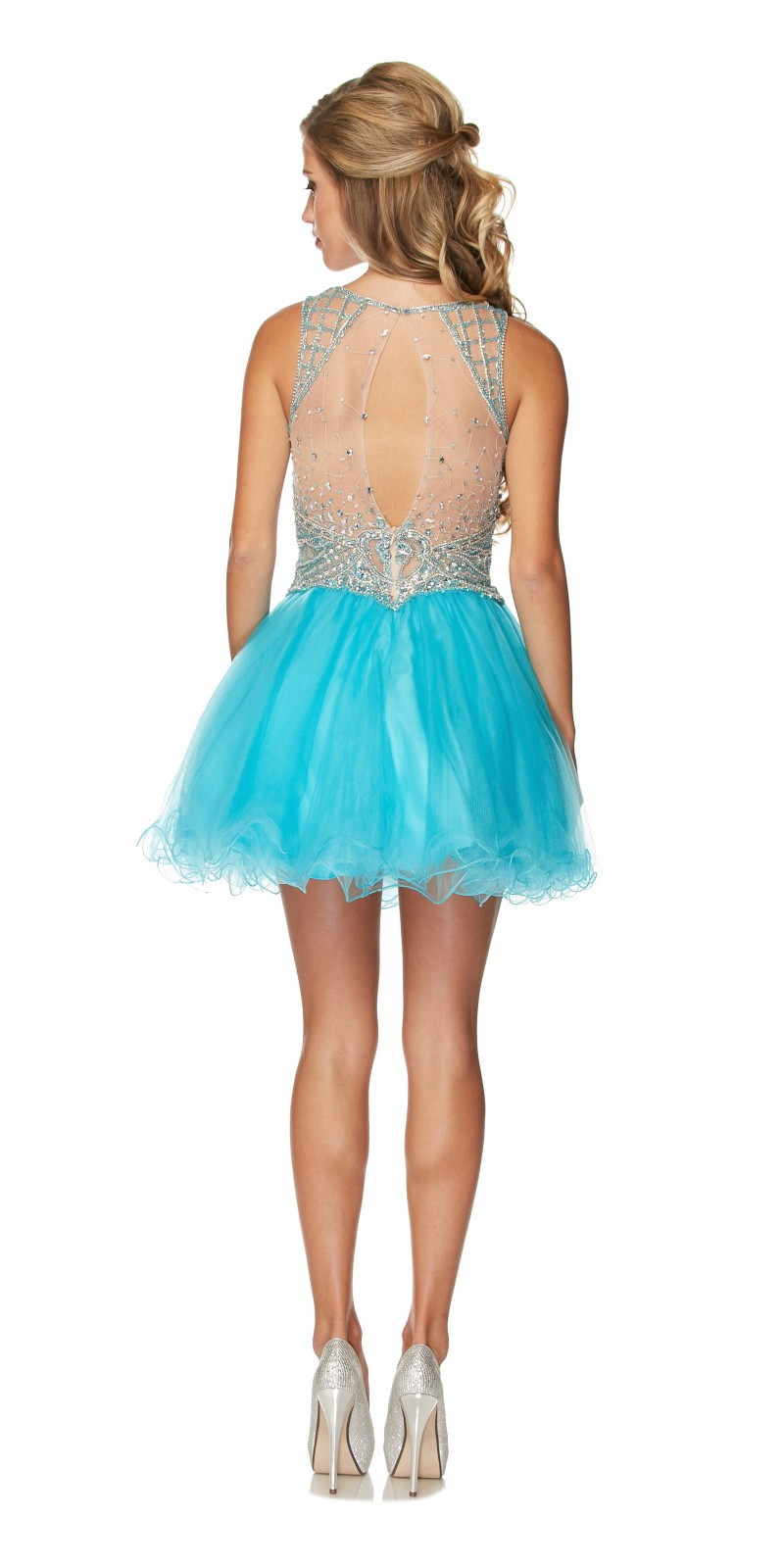 Juliet 761 Short Prom Dress Embellished Bodice with Keyhole by DiscountDressShop