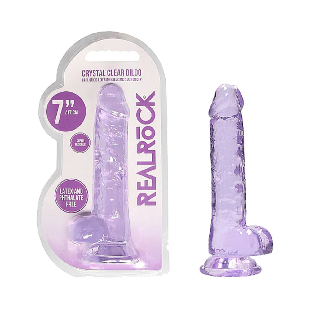 RealRock Crystal Clear Realistic 7 in. Dildo With Balls and Suction Cup Purple by Shots America LLC