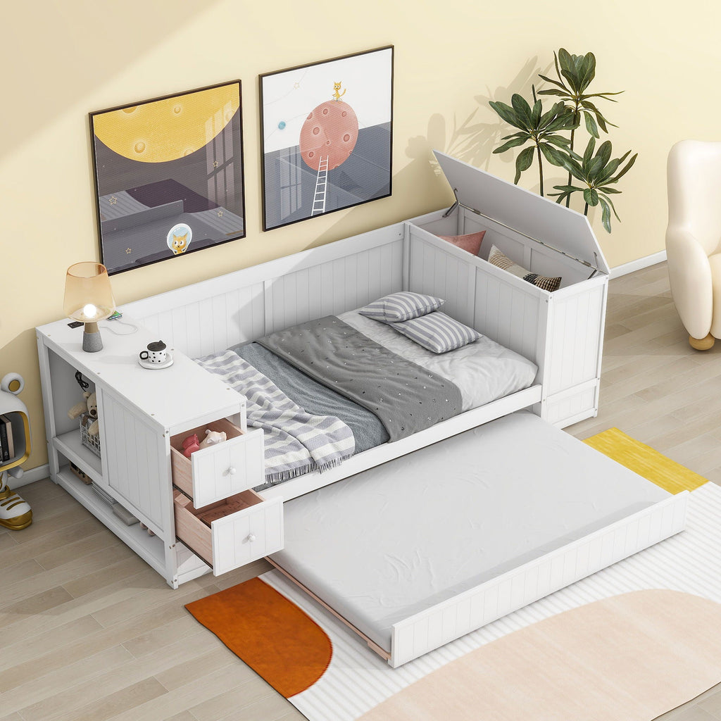 Daybed With Storage Arms, Trundle And Charging Station by Unique Piece Furniture