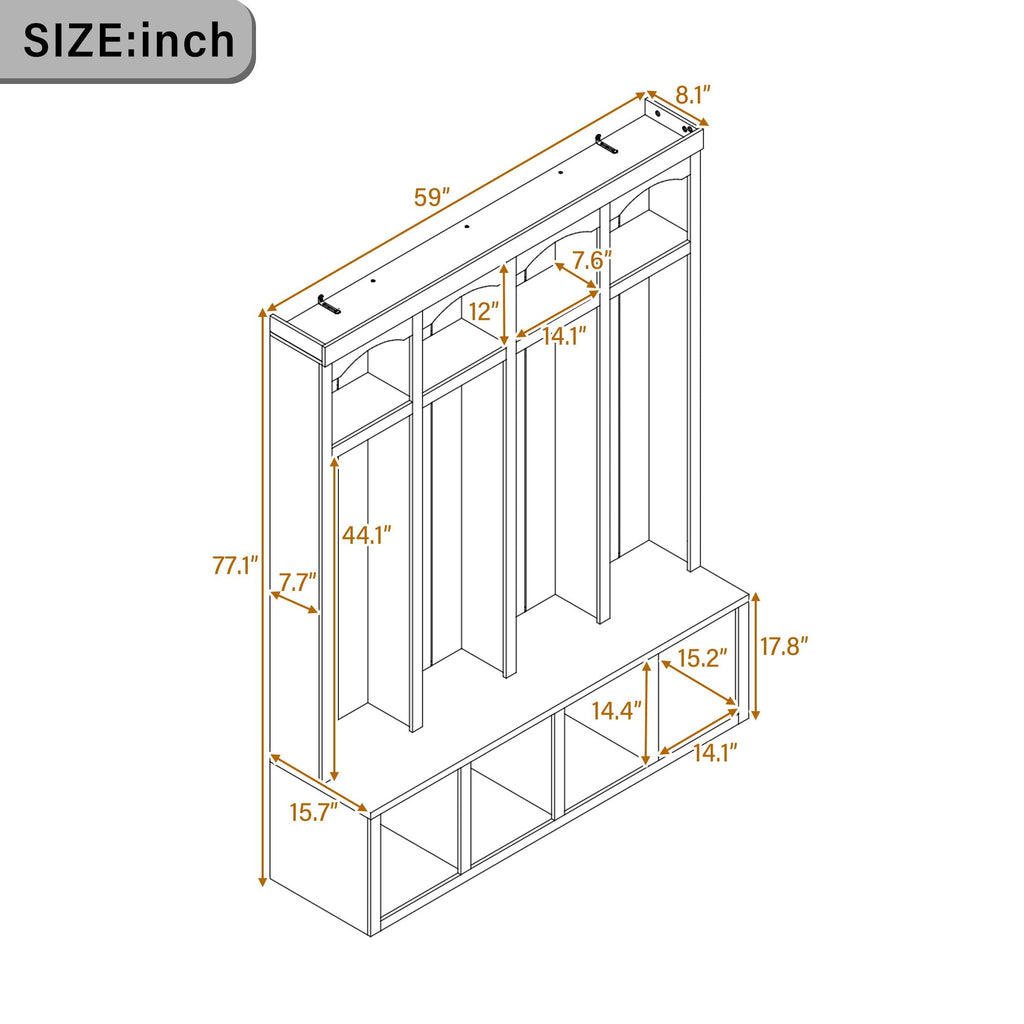Entryway Hall Tree With Bench, 4 Hooks & Open Storage Space by Unique Piece Furniture